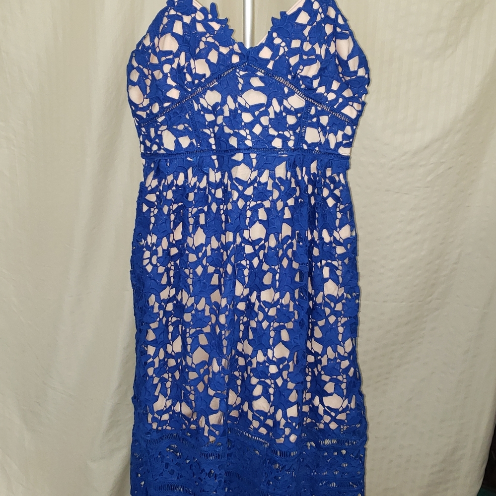 Blue Crochet Overlay Dress